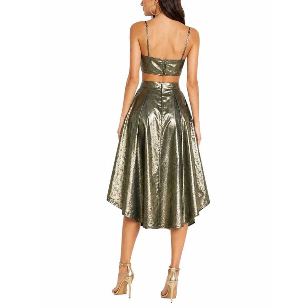 Lulu's Pure Brillance Metallic Cami Skirt 2pcs Set Gold Size M - Picture 3 of 12